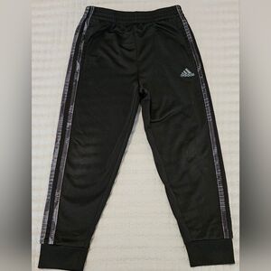 Adidas Kids Black Joggers with Gray Stripes